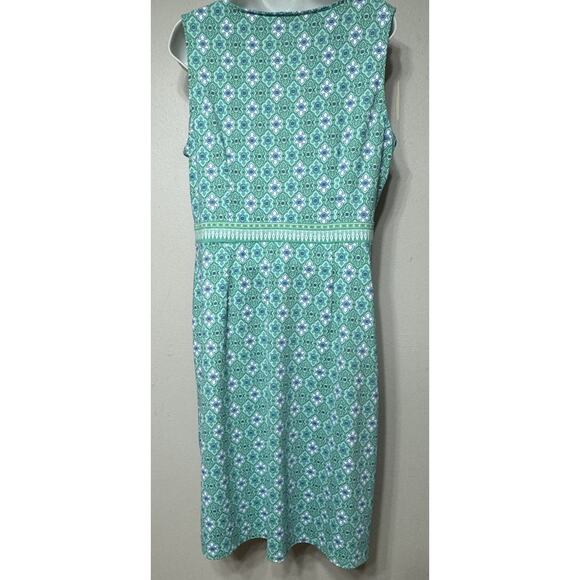 Talbots Dress Women’s Large Midi Green Blue Floral Effortless Sleeveless Shift - Picture 5 of 9